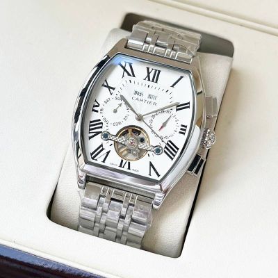 Cartier Mineral Glass Men Automatic Movement 44*12mm Tonneau SS Band Watch